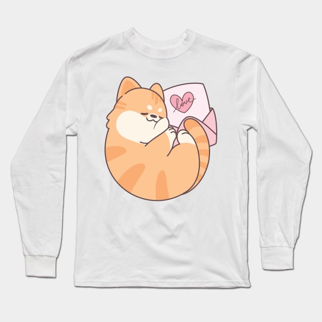 Sleeping Chubby Orange Cat Love Letter Long Sleeve T-Shirt by XEENYEE